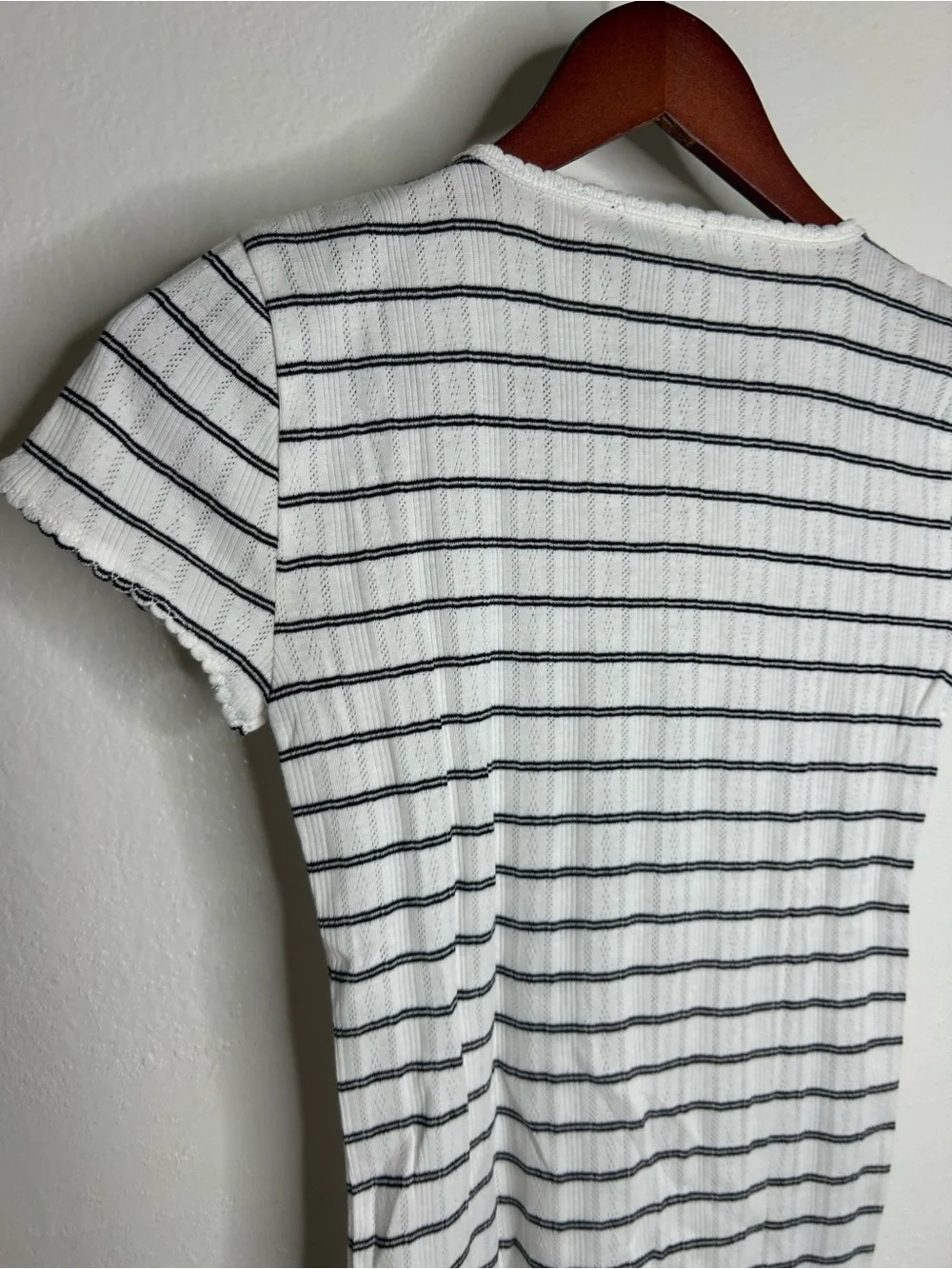 NWT J. Crew 100% Cotton Pointelle Knit White Black Striped Crew Neck T - Shirt